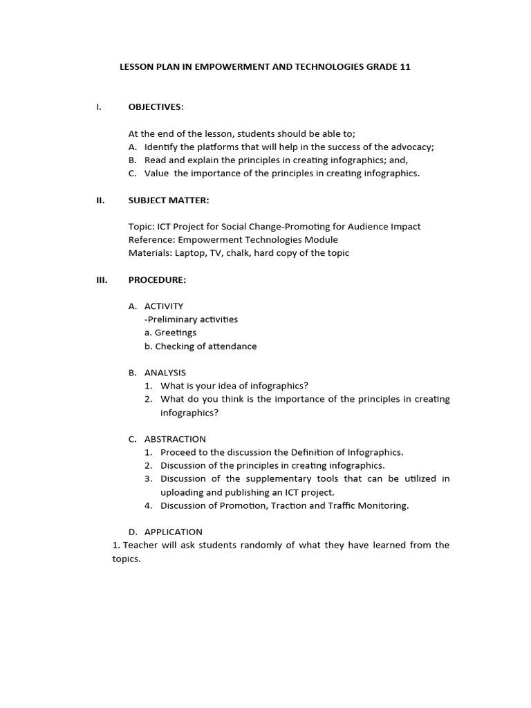 Lesson plan in empowerment and technologies grade pdf educational