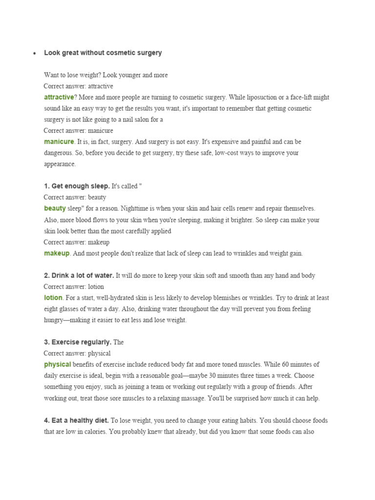 Look Great Without Cosmetic Surgery Pdf Surgery Dieting