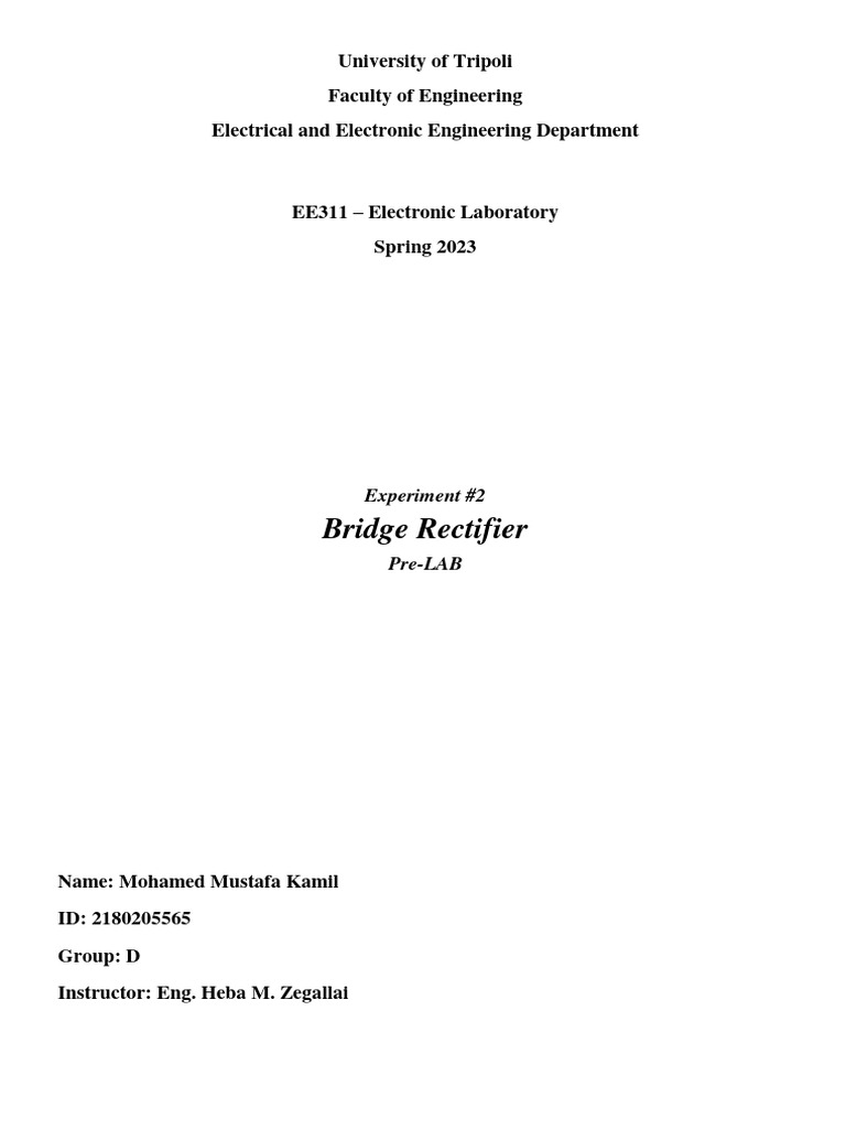 Bridge Rectifier Pre-Lab Overview | PDF | Rectifier | Capacitor