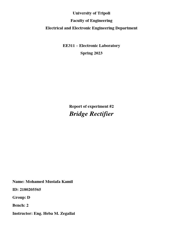 Bridge Rectifier Experiment Report | PDF