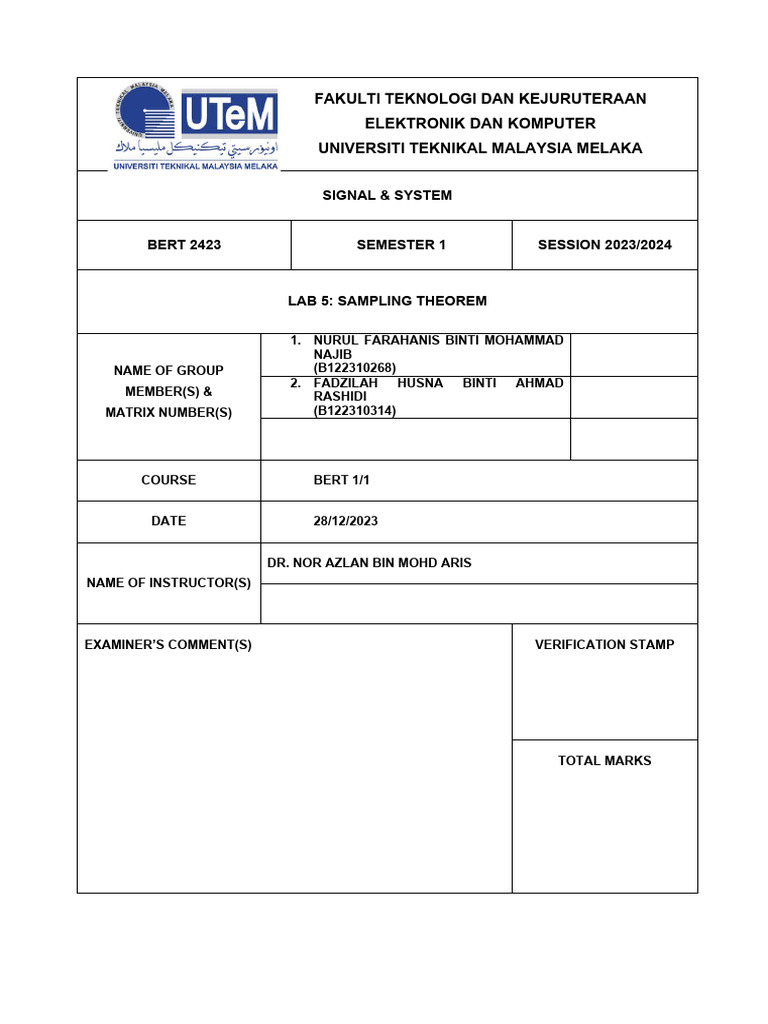Lab 5 - Sampling Theorem 2023 - 24 | PDF | Sampling (Signal Processing ...