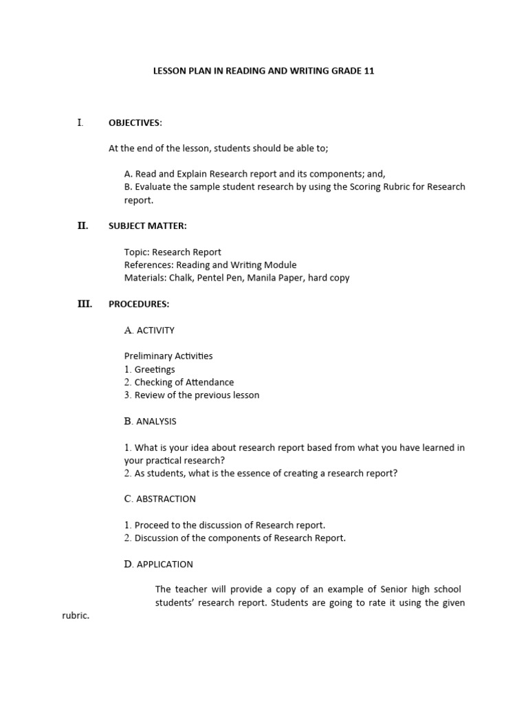 Lesson Plan in Reading and Writing Grade 11 PDF