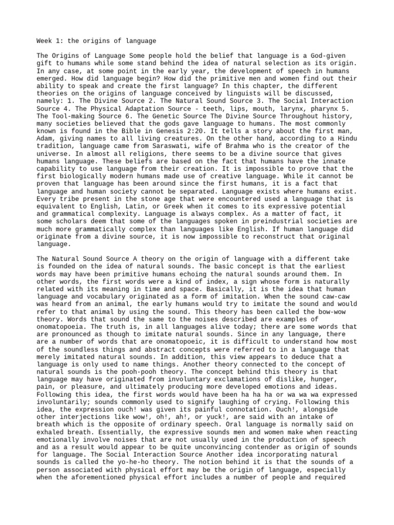 Week 1 Origins of Language | PDF | Communication | Origin Of Language