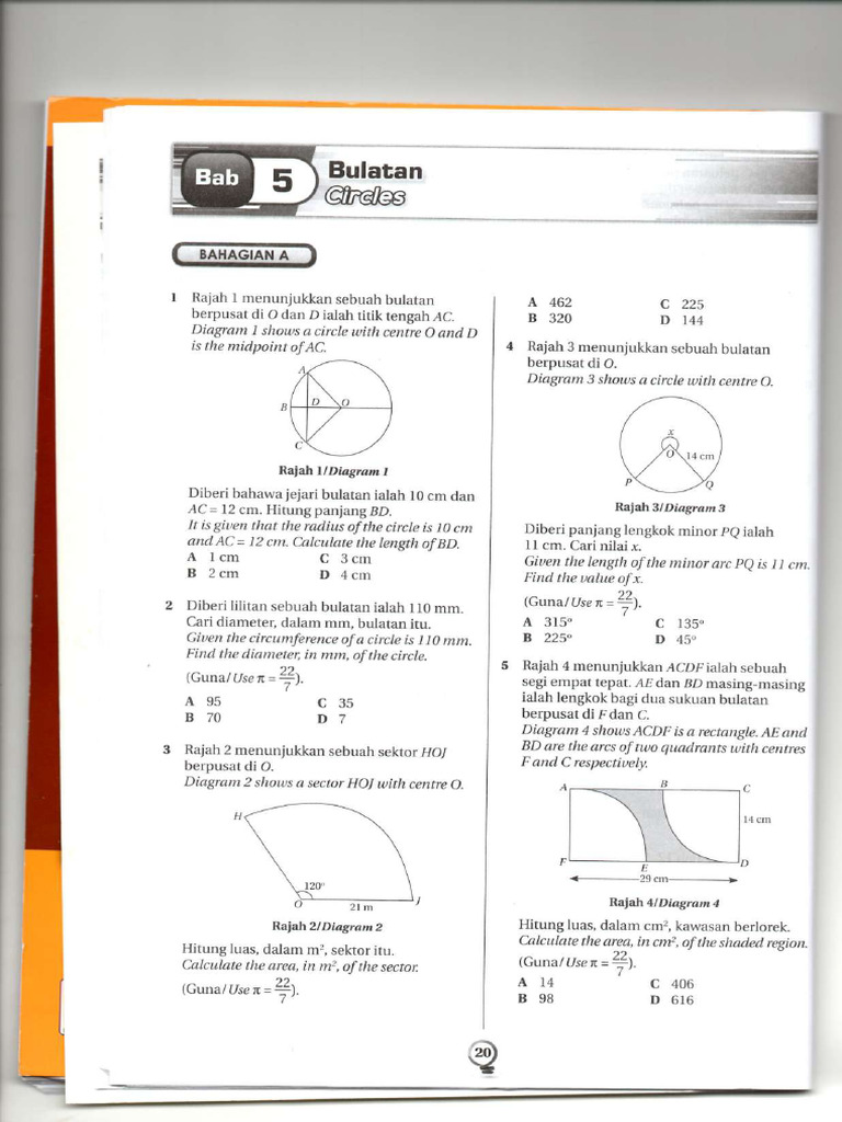 Math Form 2 Bab 5 Latihan Bulatan Part 1 | PDF
