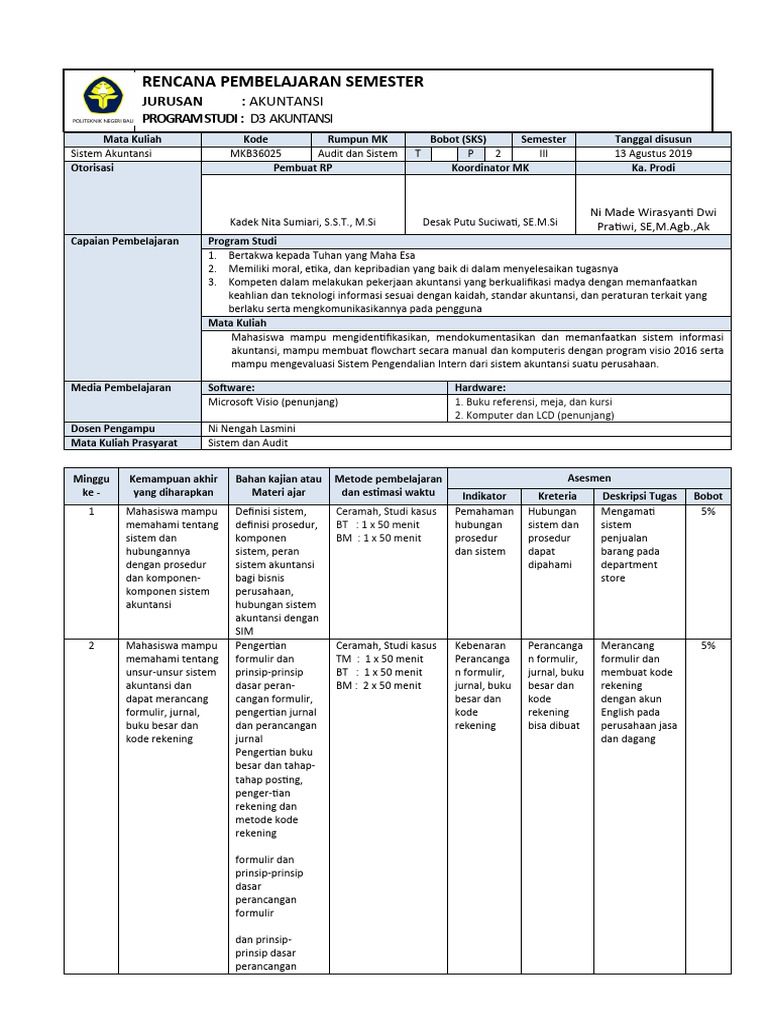RPS Sistem Informasi Akuntansi D3 | PDF
