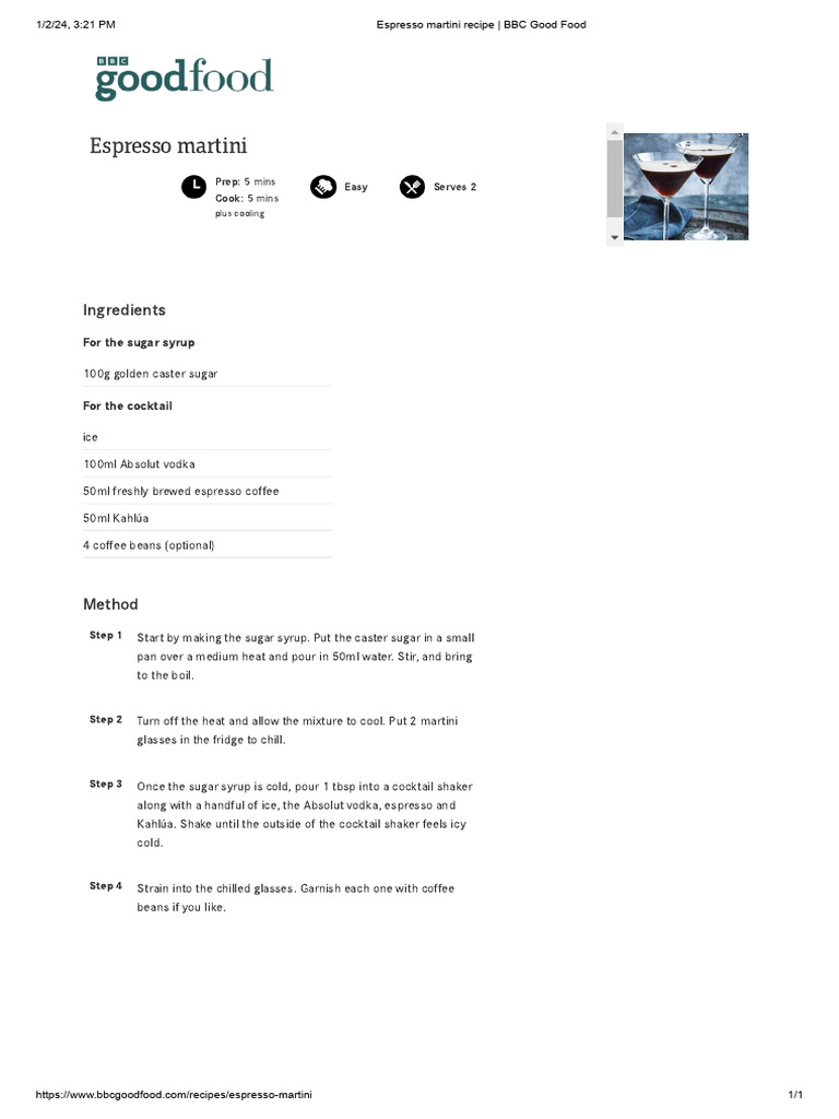 Espresso Martini Recipe BBC Good Food PDF