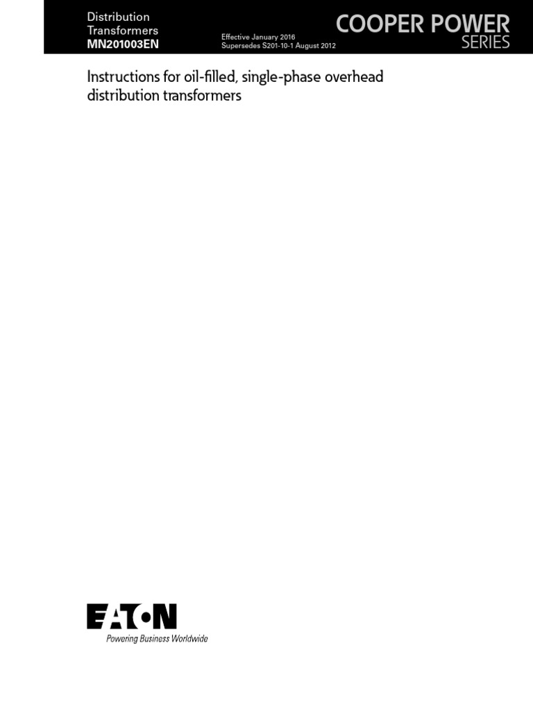 Oil Filled Single Phase Overhead Distribution Transformer Instructions ...