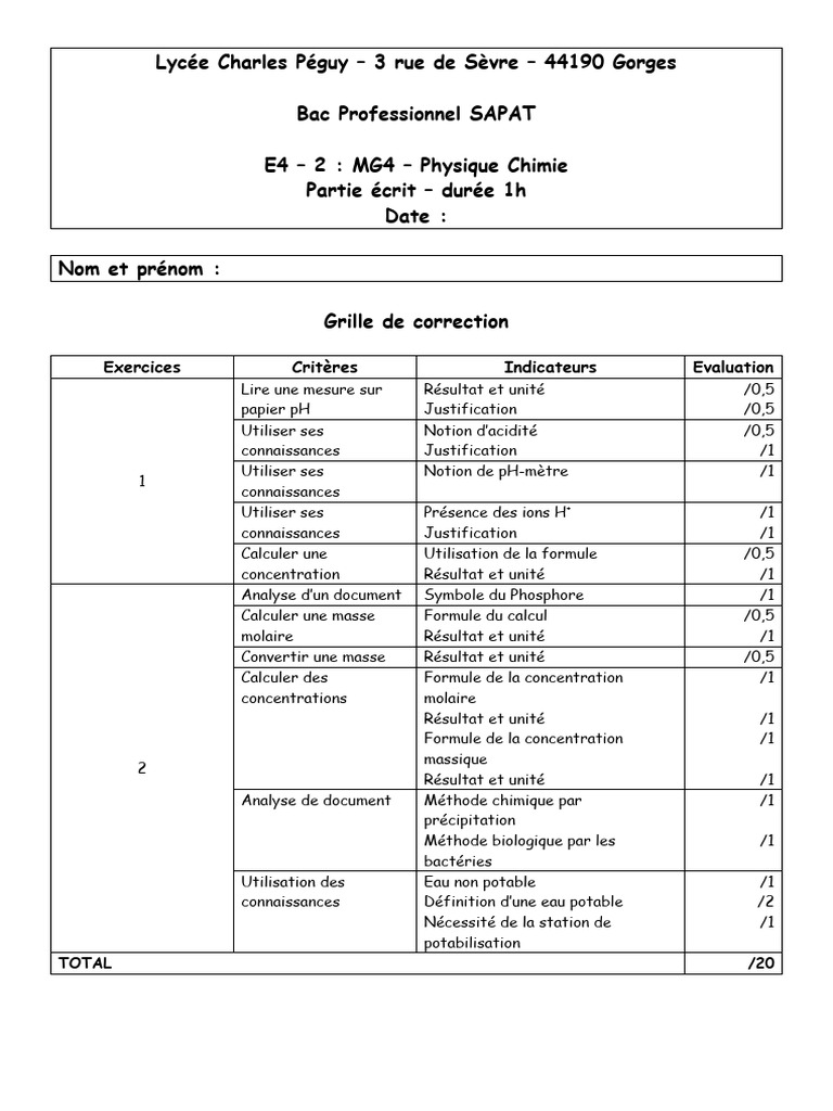 Ccf ecrit sapat grille de correction terminale pdf