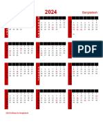 2024 Calendar Black Red With Holidays Portrait Sunday Start en BD