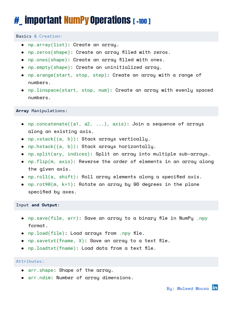Comprehensive NumPy Operations Guide | PDF