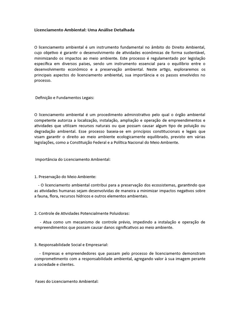 Análise do Licenciamento Ambiental | PDF | Ambiente natural ...