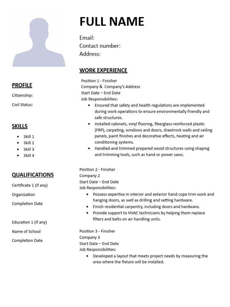 Finisher CV Template PDF