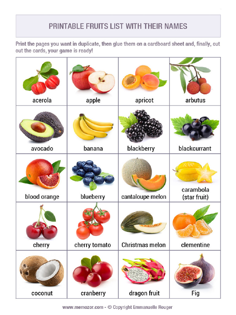 kinds of fruits with pictures and names