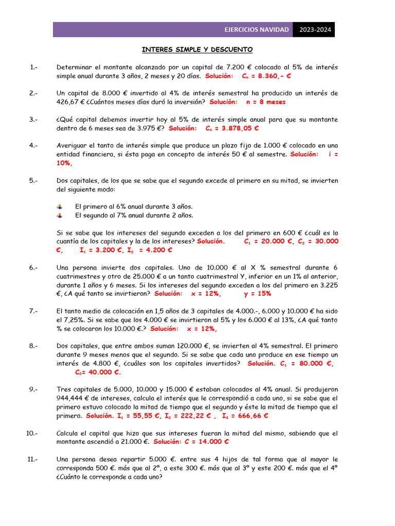 Ejercicios de Interés Simple y Compuesto | PDF | Finanzas y dinero ...