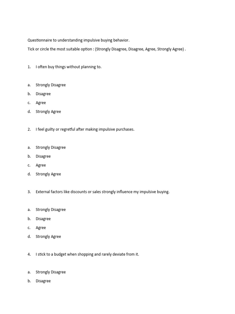 Impulsive Buying Behavior Questionnaire | PDF | Impulsivity | Behavior