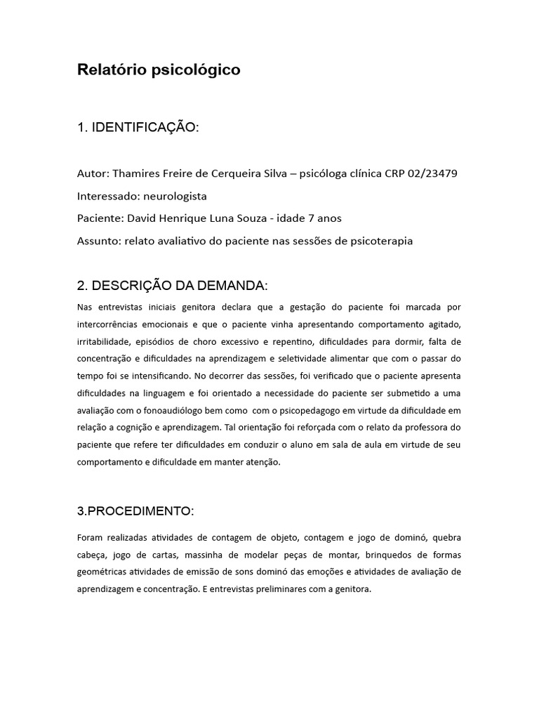 Relat rio psicol gic1 thamires 2023 222 pdf psicologia aprendizado
