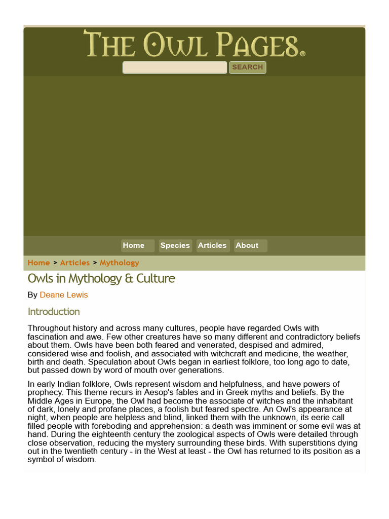 Owls in Mythology & Culture The Owl Pages PDF Hades Owl(09)
