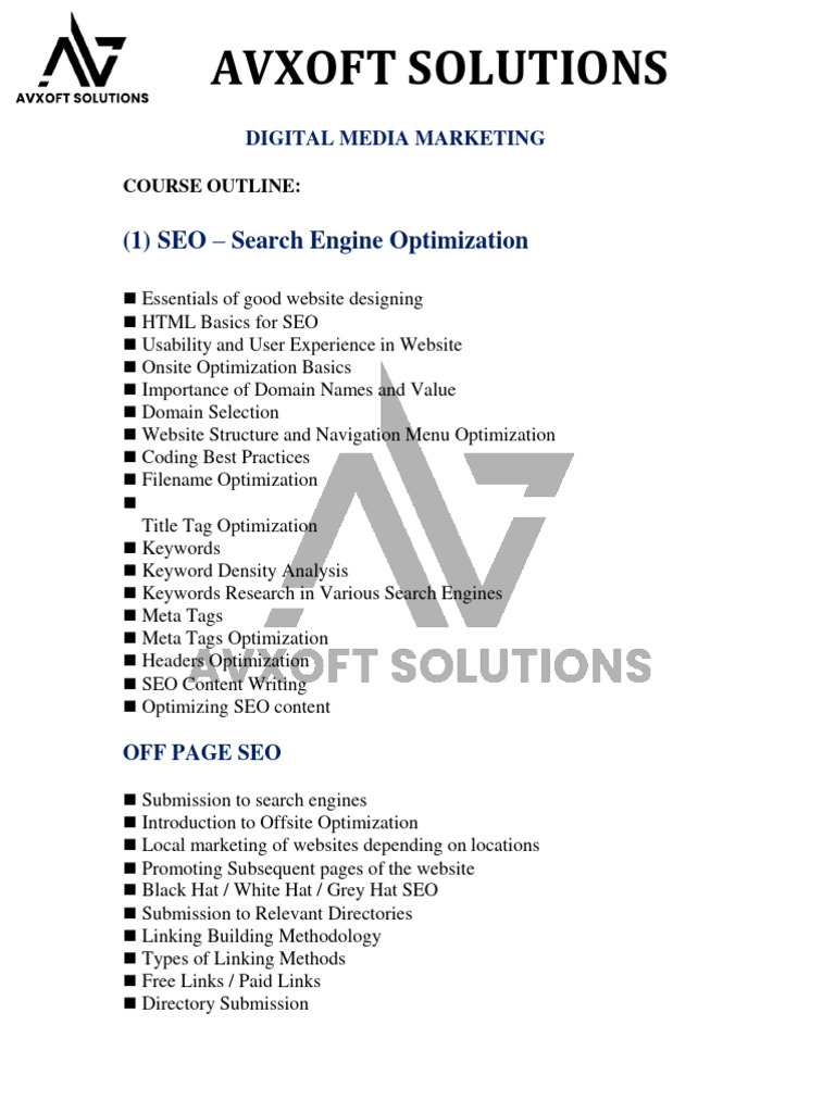 Digital Marketing Course Outline Pdf Free Download