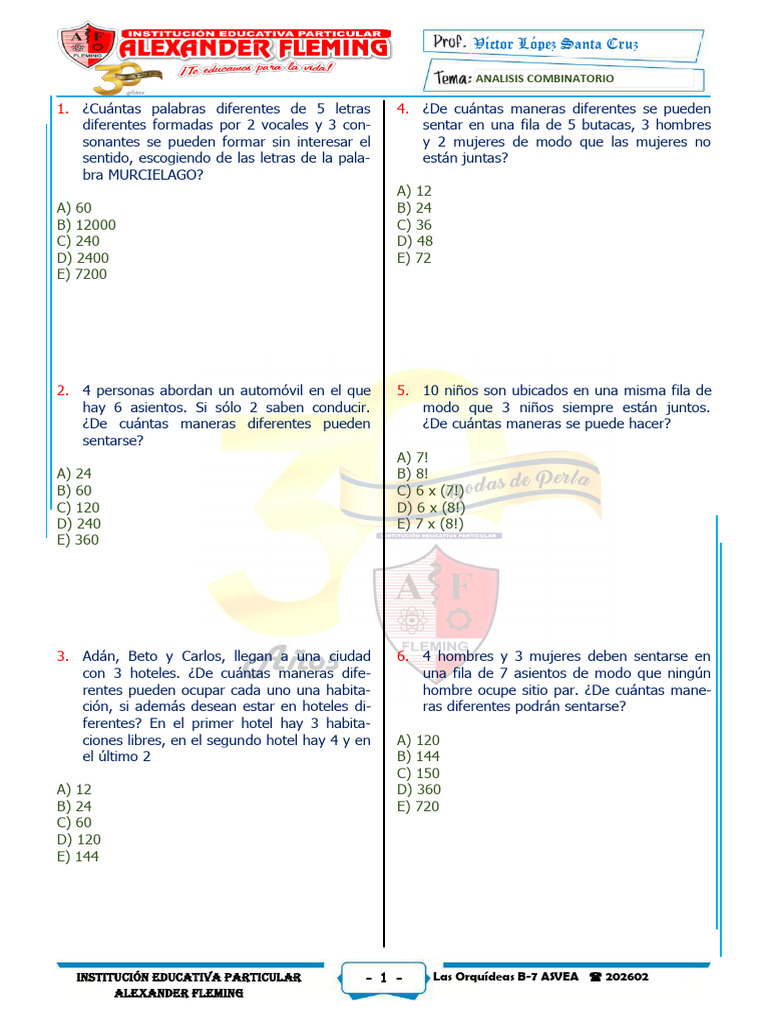 Ejercicios de Análisis Combinatorio | PDF | Ajedrez
