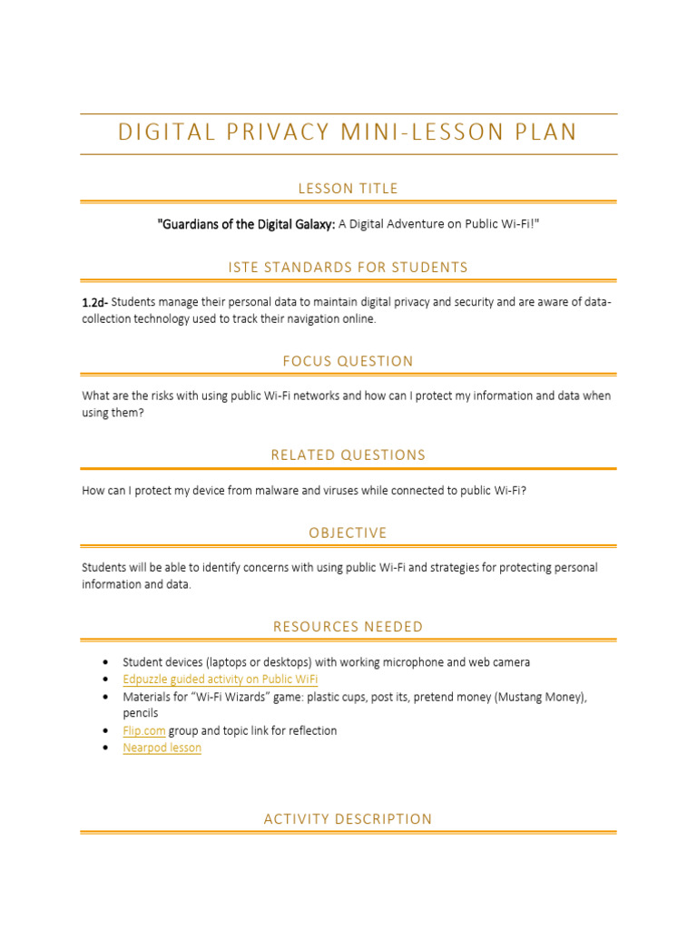 Protecting Data on Public WiFi Lesson Plan PDF Wi Fi Privacy