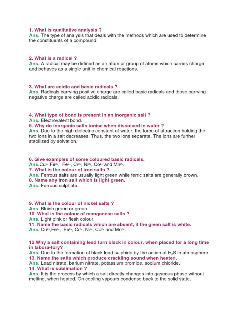 Class 12 Salt Analysis Viva Guide | PDF | Science & Mathematics