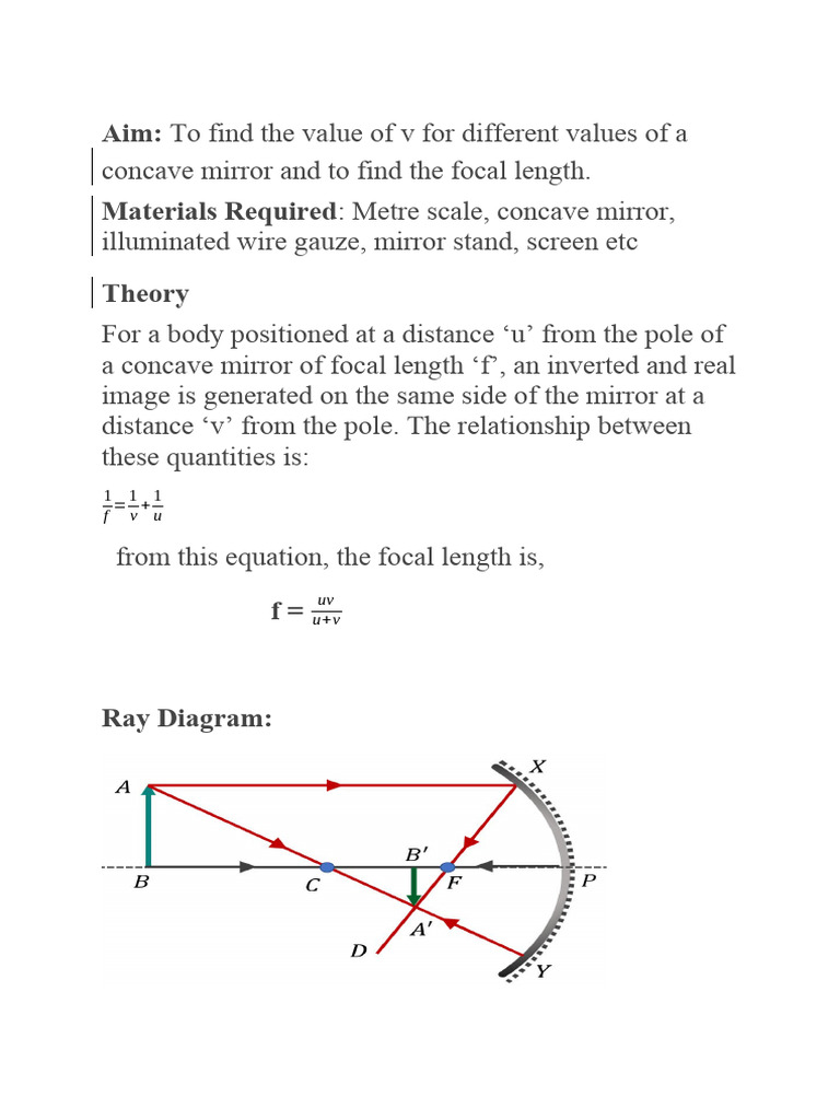 focal length of concave mirror PDF