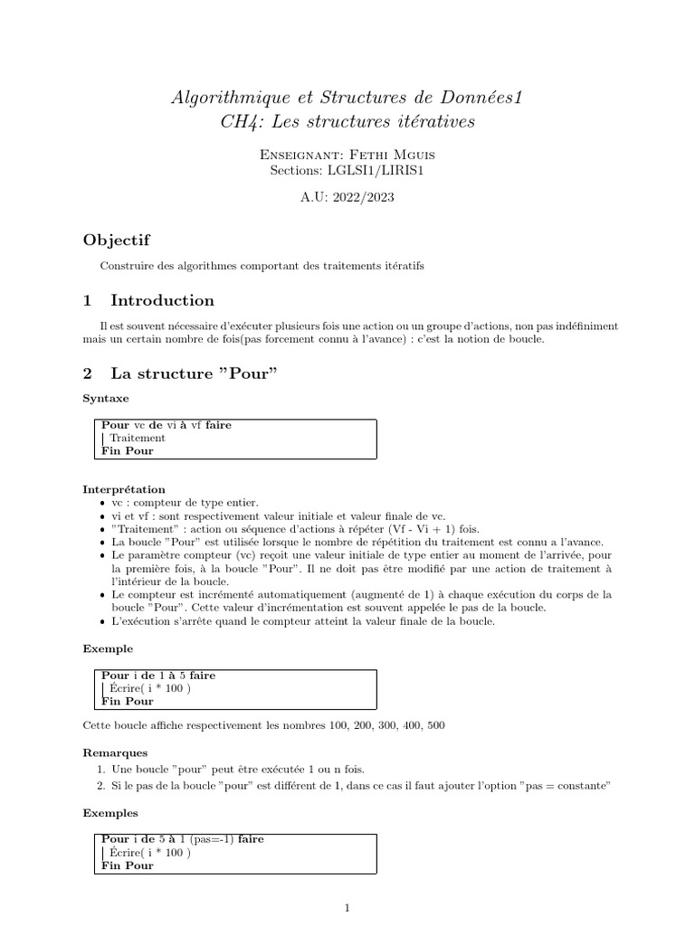 Structures Itératives en Algorithmique | PDF | Structure de contrôle ...