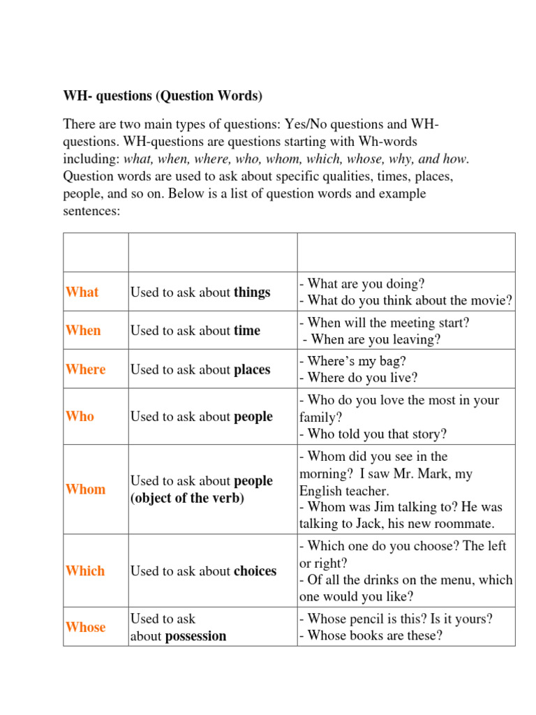 WH Question Learn | PDF