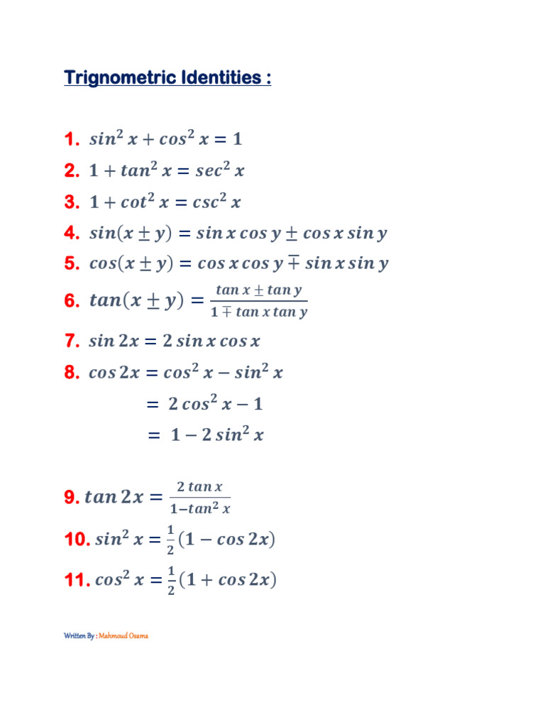 Trigonometric and Hyperbolic Identities | PDF | Calculus | Metric Geometry