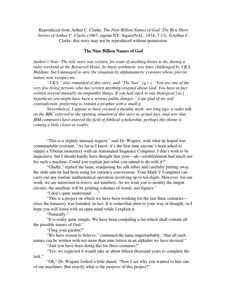 The Nine Billion Names of God | PDF