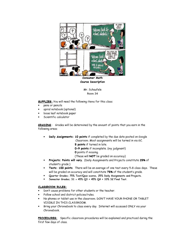 Consumer Math Course Description Schaufele | PDF