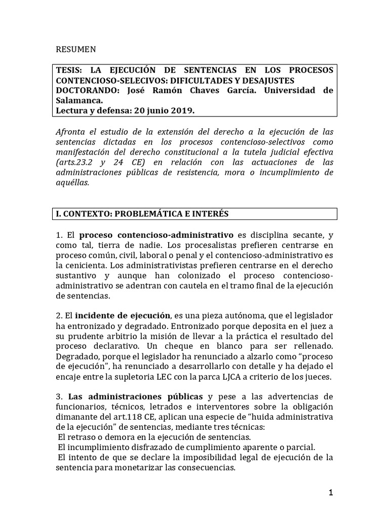 La Ejecucion de Sentencias en Los Procesos Contencioso Selectivos | PDF ...