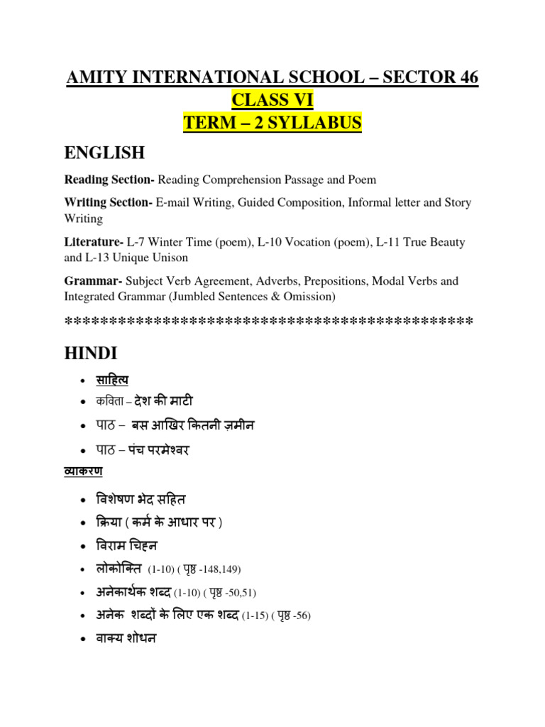 b4dbd - Class Vi Term - 2 Syllabus | PDF