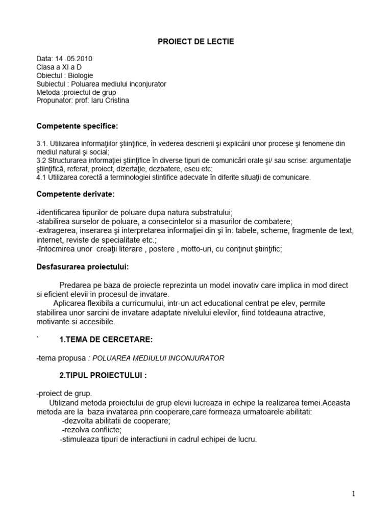 METODA PROIECTULUI Poluarea | PDF