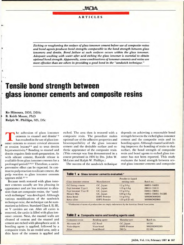 Bond Strength of Glass Ionomer Cements | PDF | Dental Composite | Chemistry