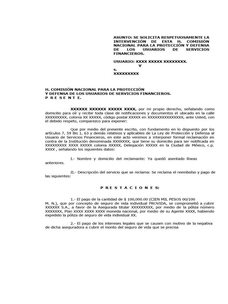 Reclamación por Negativa de Seguro de Vida | PDF | Póliza de seguros ...