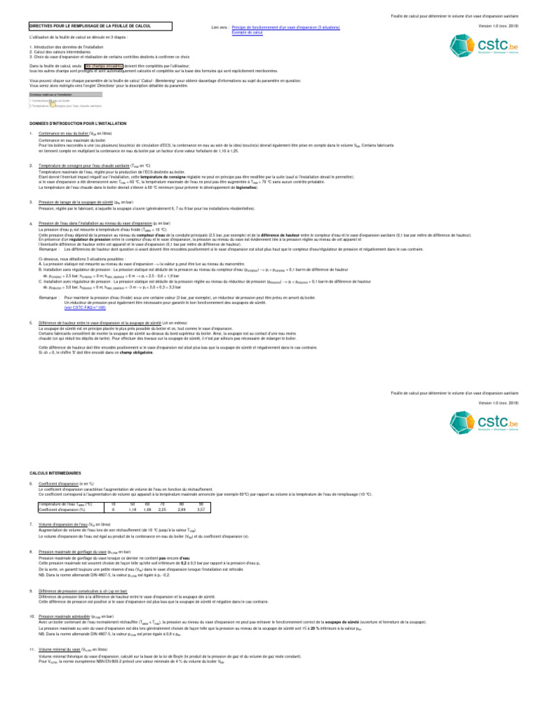 Calcul du volume vase d'expansion sanitaire PDF Pression Eau — free download