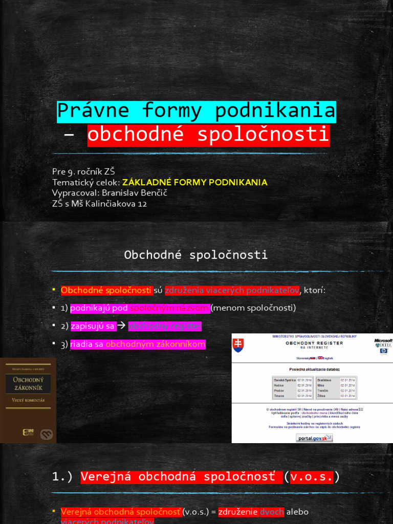 Právne Formy Podnikania - Obchodné Spoločnosti | PDF