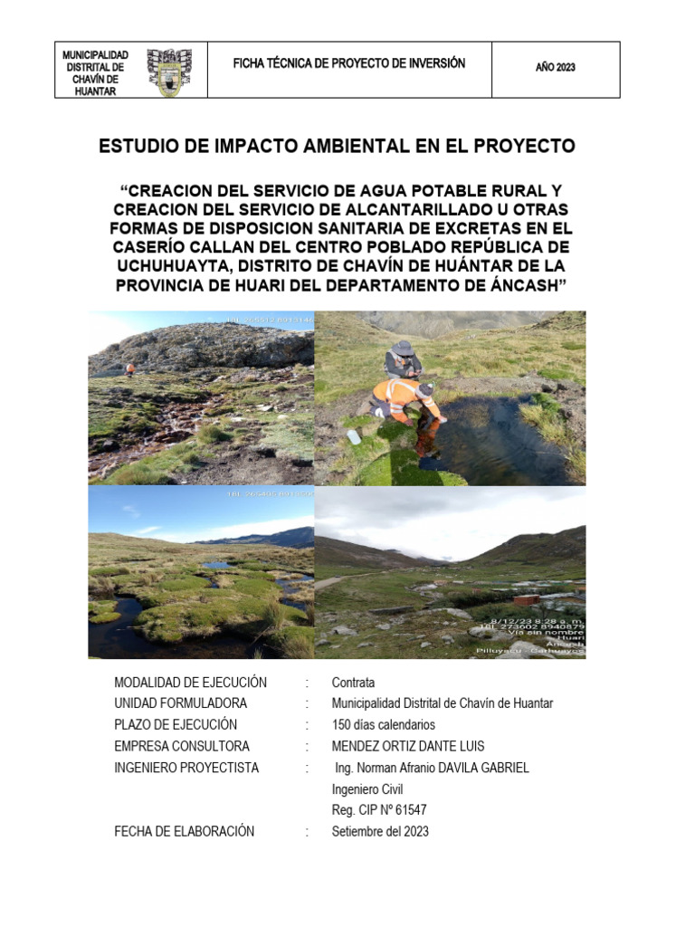 Estudio Basico de Impacto Ambiental Saneamiento Callan | PDF