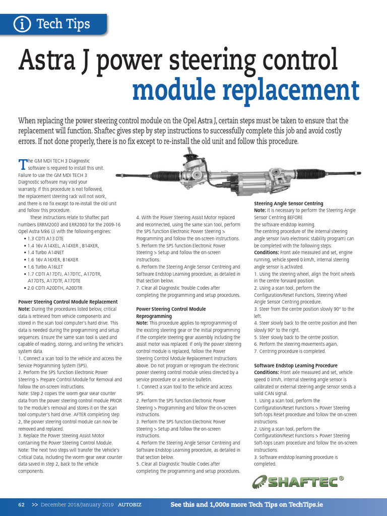 Astra J Power Steering Control Module Replacement PDF