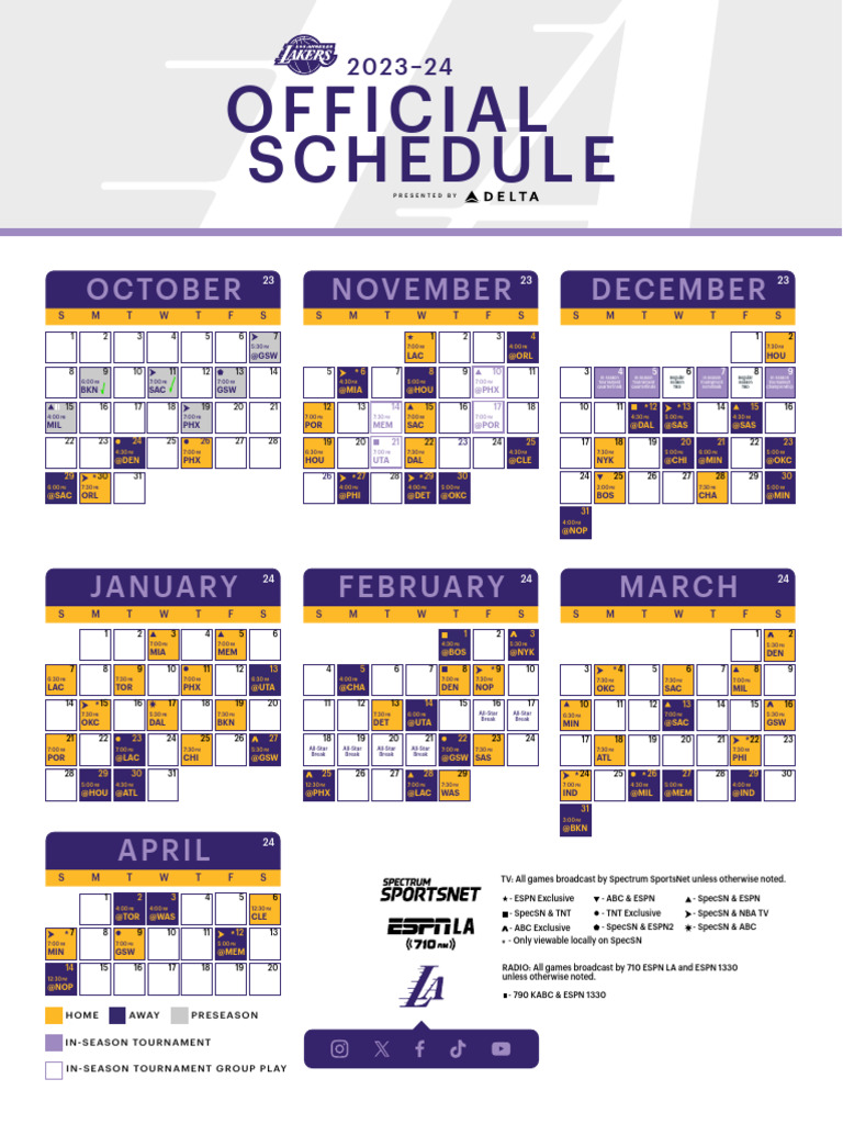 Lakers Schedule PDF Entertainment Broadcasting Companies Of The