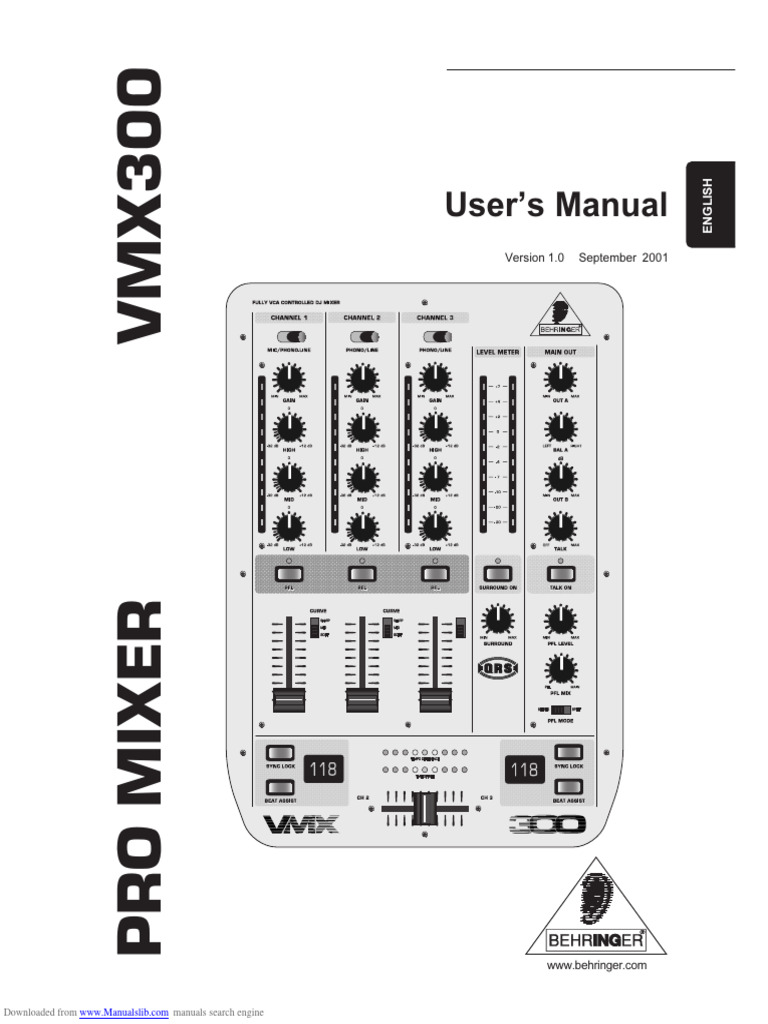 Manual Behringer PRO Mixer VMX300 PDF