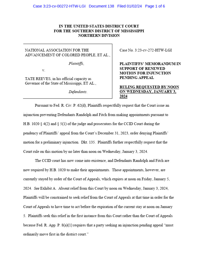Naacp memorandum in support pdf injunction united states federal