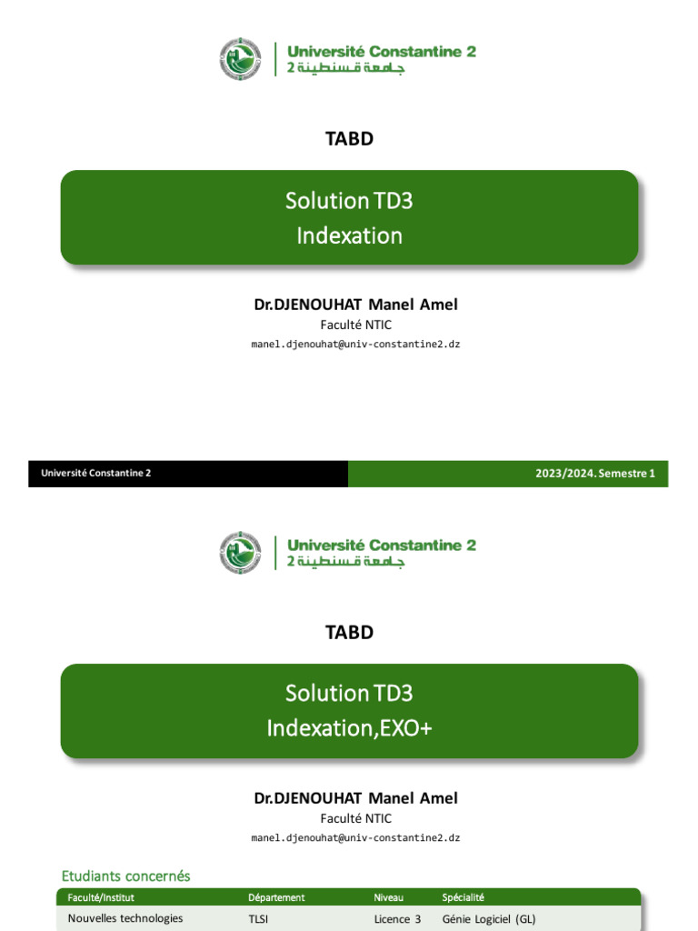 Solution TABD EXO ++ Index | PDF | Index de base de données ...