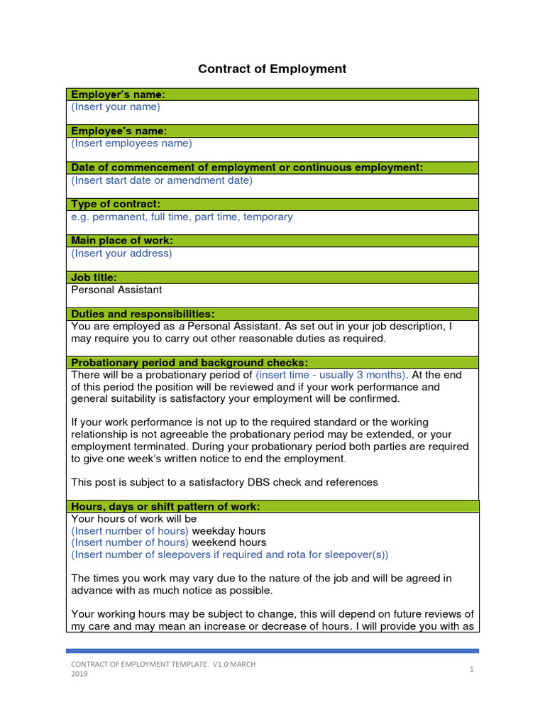Employment Contract Template | PDF | Sick Leave | Employment