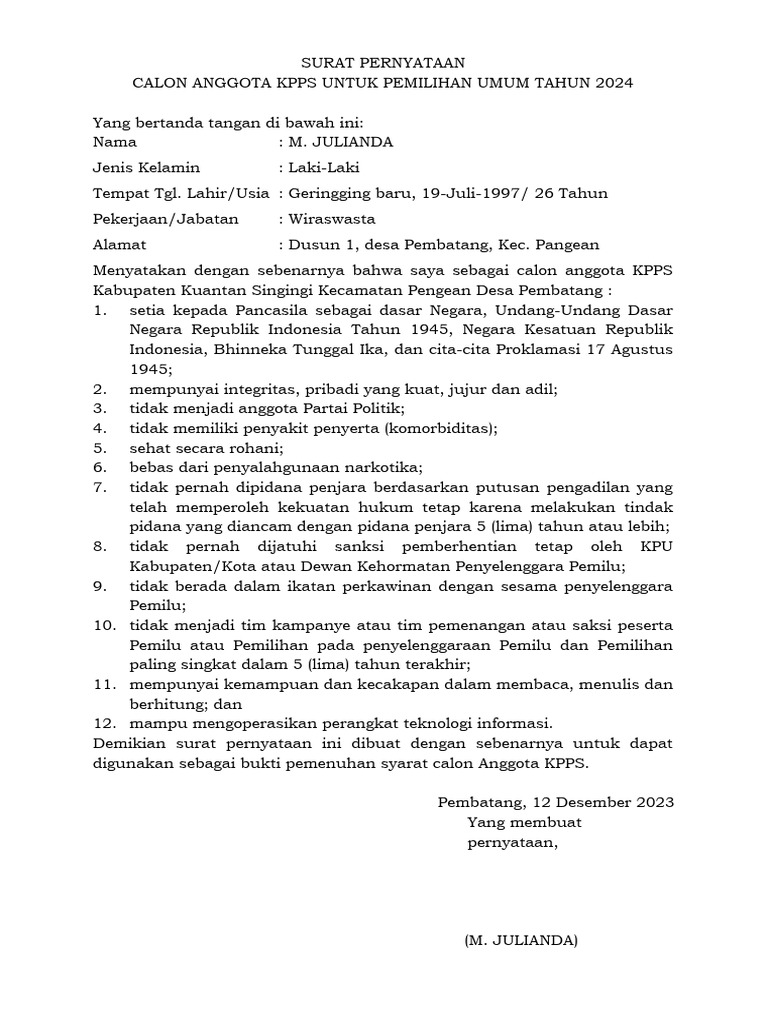 00 SURAT PERNYATAAN v1 | PDF