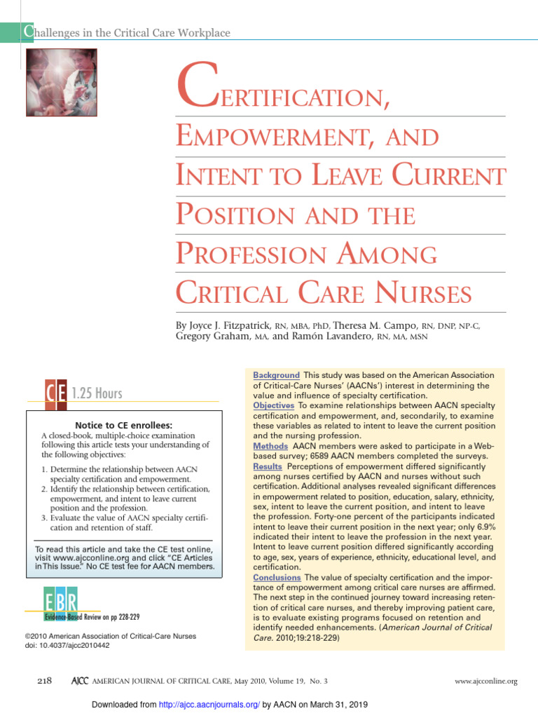 Certification Empowerment and Intent To Leave Current Position and