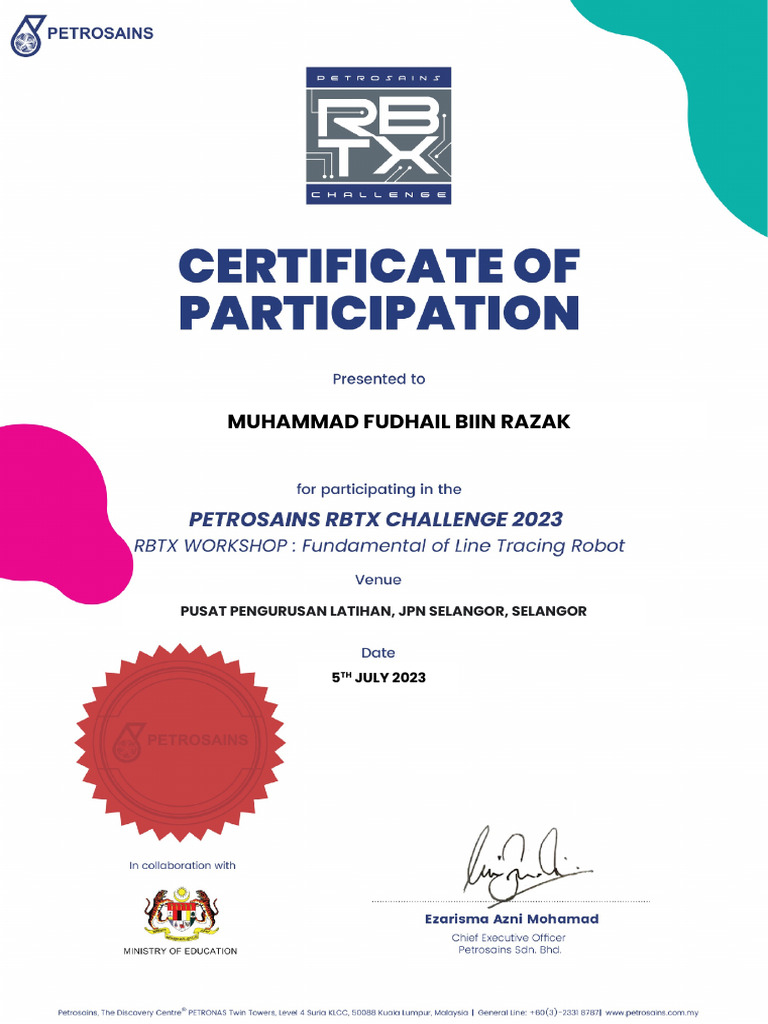 Certificate of Participation of Robo Tracer | PDF