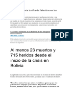 Al Menos 23 Muertos y 715 Heridos Desde El Inicio de La Crisis en Bolivia