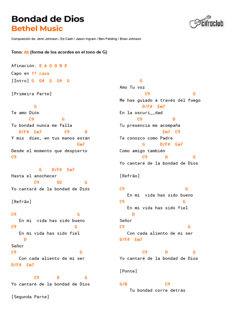 Cifra Club Bethel Music Bondad De Dios Pdf